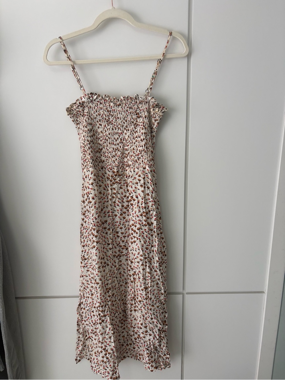Faithfull The Brand Solange Midi Dress Cream Floral Smocked Bodice Size Lđ¤ - Picture 9 of 15